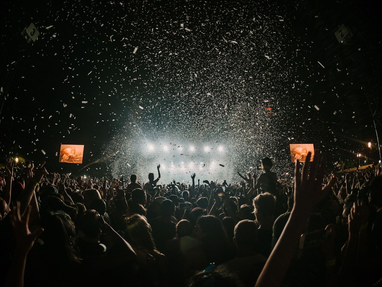 A lively crowd enjoying live music at an outdoor festival
