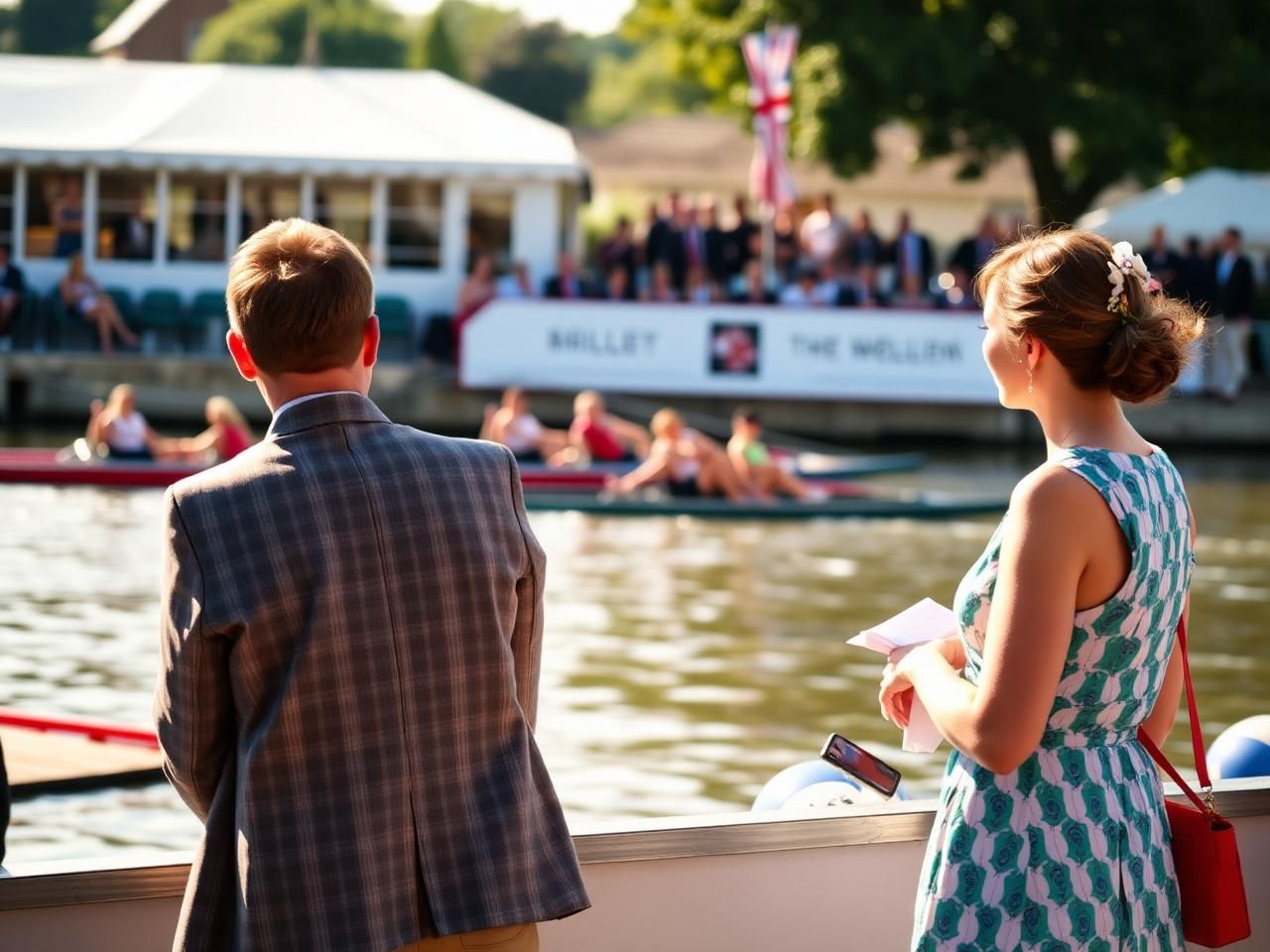 Two people watching rowing at Henley Royal Regatta
